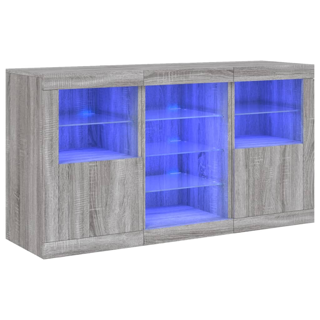 Sideboard with LED Lights Grey Sonoma 123x37x67 cm